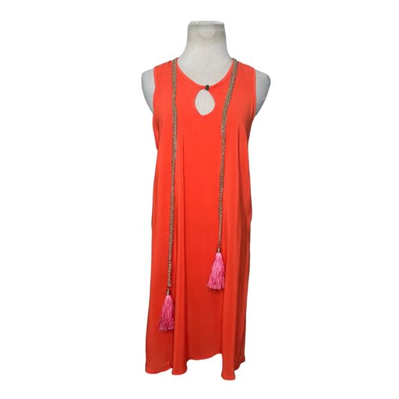 Ella Luna orange silk Lira sleeveless chained tassel detail mini dress size M - Picture 8 of 14